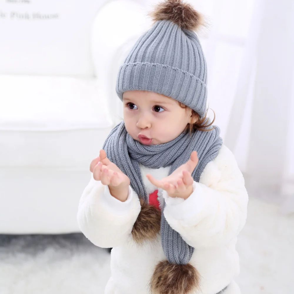 

2022 Baby Hat 2-piece Set Warm Kids Beanies Scarf Girl Boy Beanie Knitted Hats Cap Knitted Children Toddler Bonnet Hats Bonnets