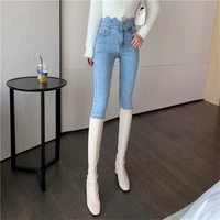 autumn and winter new high waisted jeans womens lace up waist slimming pencil feet trousers