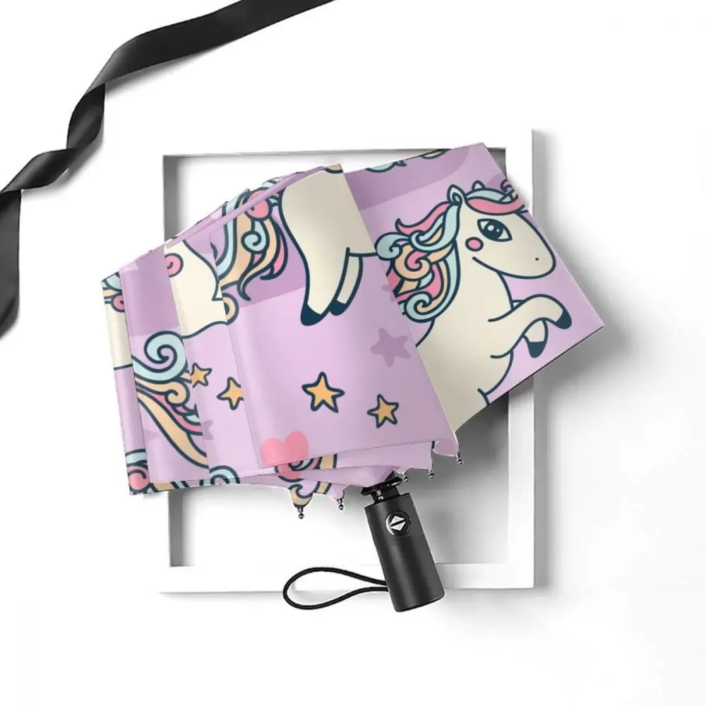 Зонт женский Автоматический трехскладной с принтом ЕДИНОРОГ И звезды - купить по