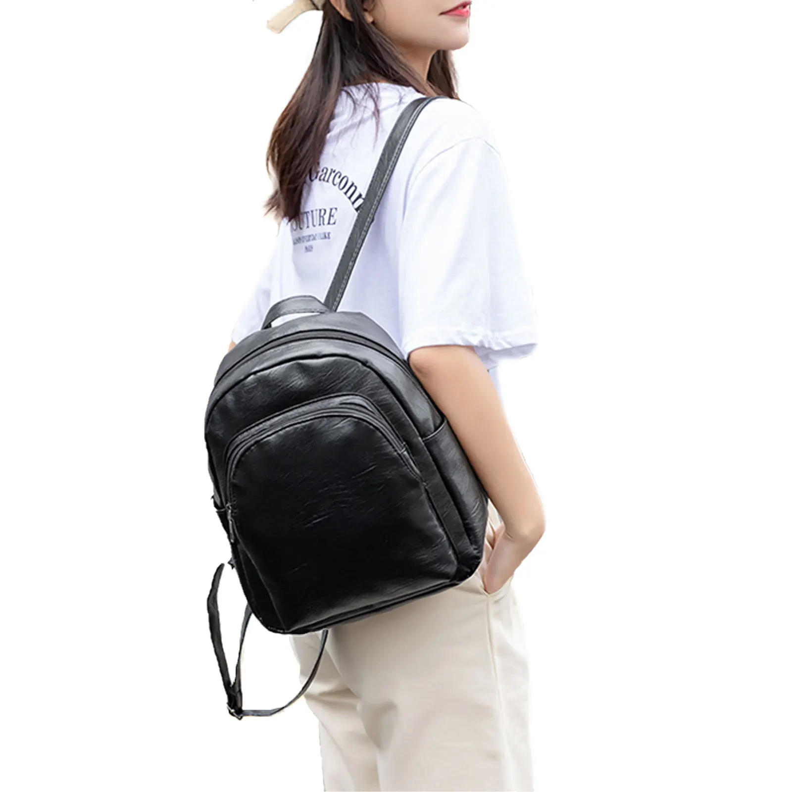 

2021 Trendy Fashion Female Backpack Solid Color Multipurpose PU Leather Shoulders Bag Handbag Women Casual Schoolbag Daypack