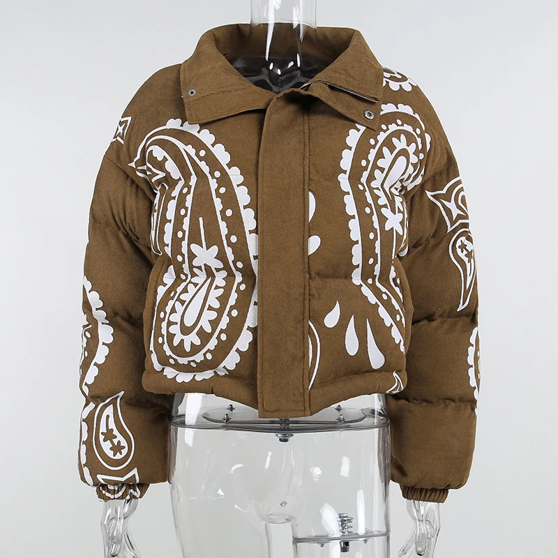 Dourbesty 2021 Women's Winter Jacket Corduroy Retro Print  Zipper Thickening Cotton Padded Warm Coat Femme Parka Streetwear