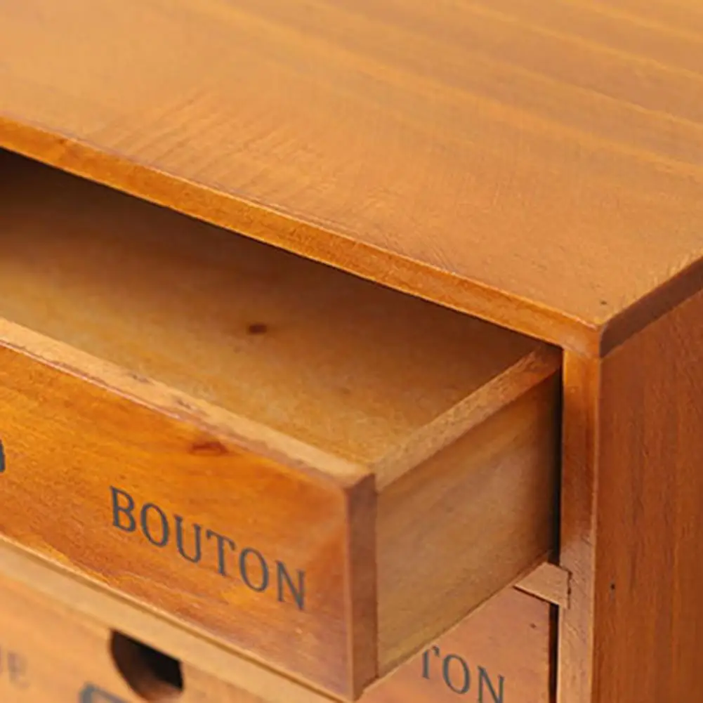 Retro Wooden Storage Box Office Desktop 4-layer Drawer Cabinet Multifunctional |