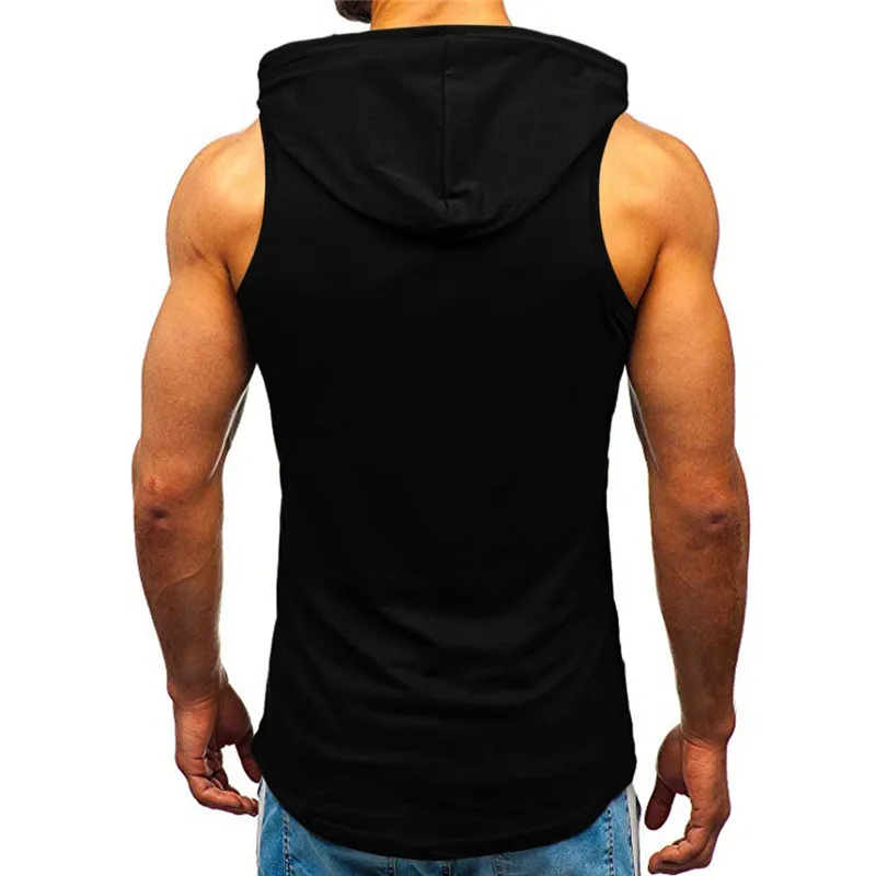 Mens T Shirt Fitness Muscle Sleeveless Hoodie Top Bodybuilding Gym Tops Vest Workout T-shirt Pocket Tight Dropship | Мужская одежда