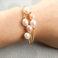 natural freshwater pearl bracelet high quality copper bangle adjustable comfortable to wear perfect jewelry gift for ladys 7 8mm