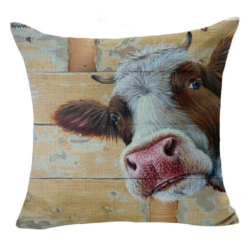 

Retro Oil Painting Animal Cow Pig Dog Home Decoration Bedroom Living Room Pillowcase Car Sofa Office Cushion Wholesale