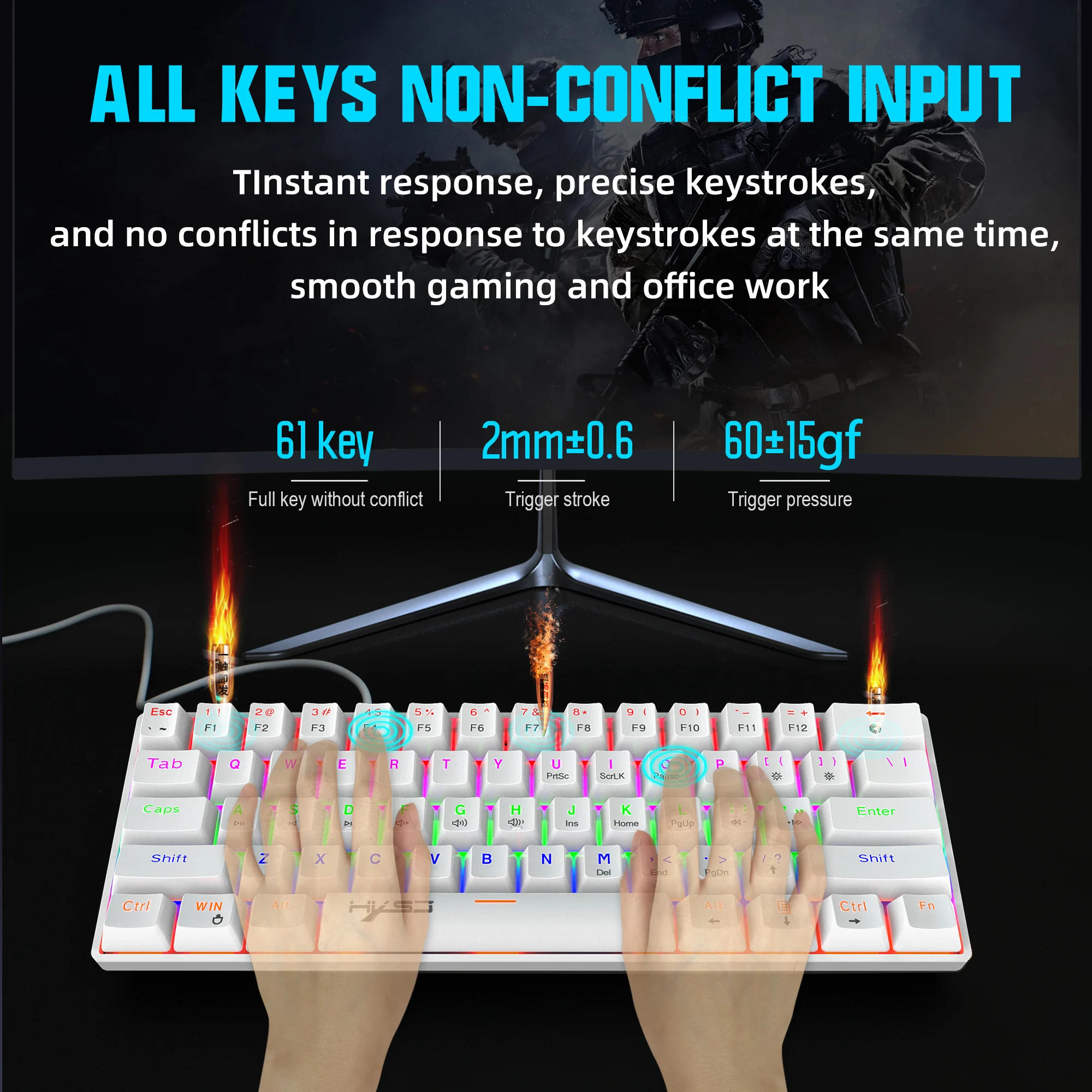 gaming mechanical keyboard blue red switch 61 key wired keyboard anti ghosting rgb mix backlit led usb for gamer pc laptop free global shipping