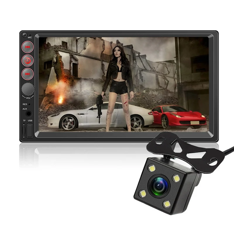 

New 7" HD Bluetooth Touch Screen Double DIN Car Stereo Radio Player HD FM\/USB\/AUX RC SD with Backup Camera(optional)