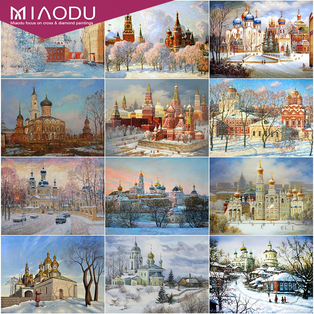 

Diamond Painting Landscape Beaded Embroidery Diamond Mosaic Church Cross Stitch Kit Winter Rhinestones Art Wall Art