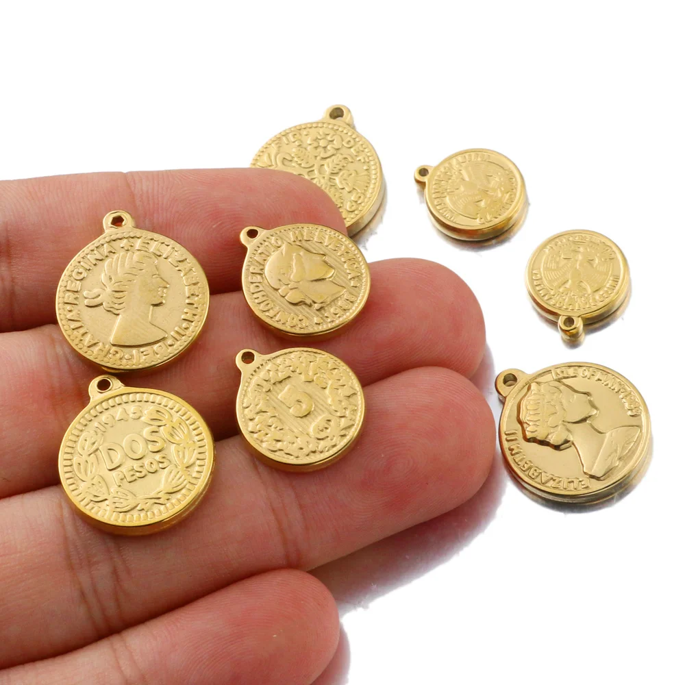 Медальон с золотым замком из нержавеющей стали подвеска в виде монеты королевы