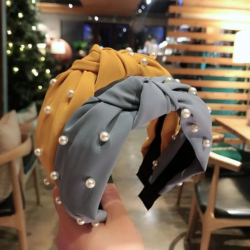 

2020 New Knot Turban Headband Elastic Hairband Pearl Hair Accessories Girls No Slip Stay Knotted Head Band Hair Band Women