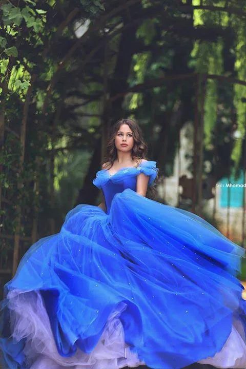 

Винтажное бальное платье принцессы, платье Quinceanera, с открытыми плечами, синие вечерние наряды, платья для выпускного вечера, Роскошные роско...