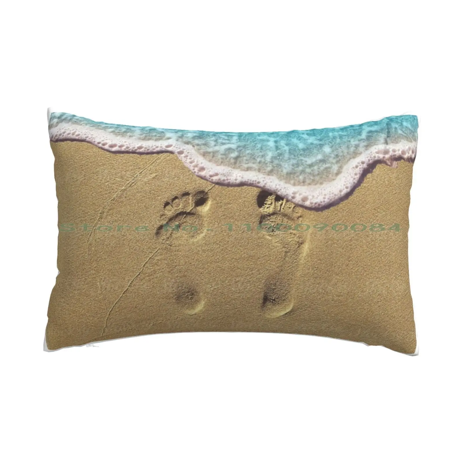 

Beach Feet Pillow Case 20x30 50*75 Sofa Bedroom Beach Feet Footprints Water Sand Wave Blue Pretty Beautiful Long Rectangle