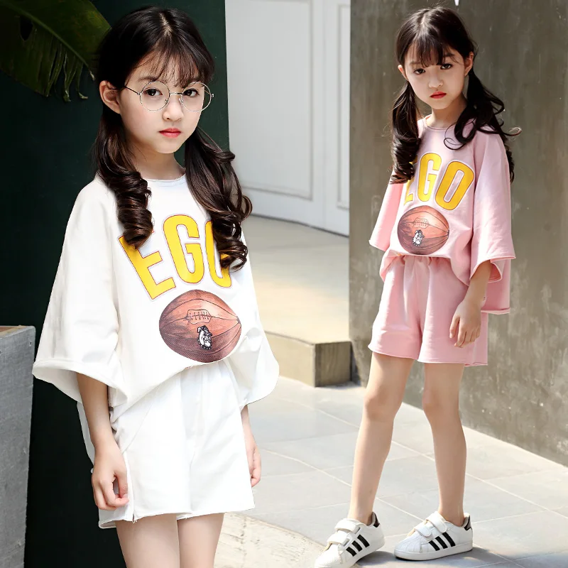 Новые стильные летние повседневные Детские комплекты из 2 предметов футболка с