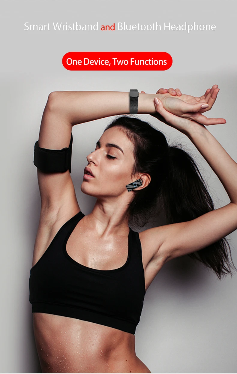 B6 Bluetooth earphone smart headset watch with microphone Smart Bracelet Waterproof touch screen Watch Band Alarm Clock