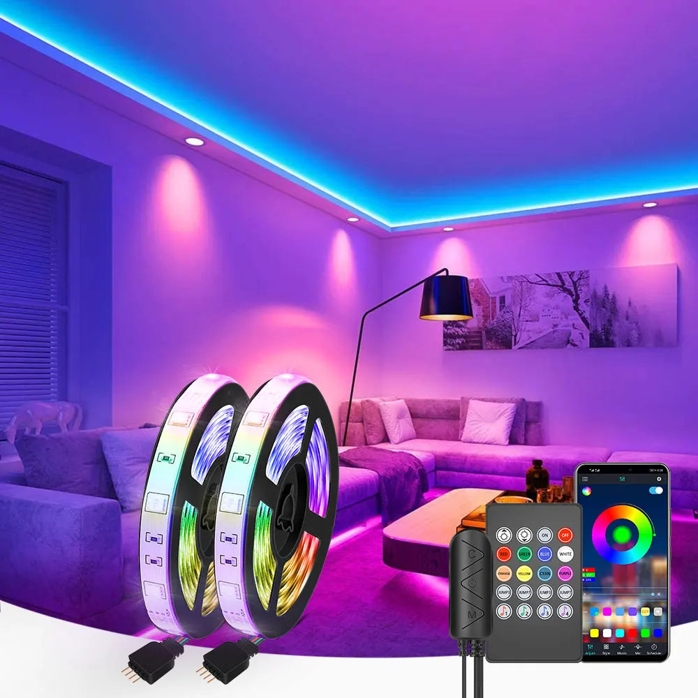 

LED Strip Light RGB 5050 Music Sync Color Changing Sensitive Built-in Mic, App Controlled LED Lights 5M 10M 15M DC12V Flexible