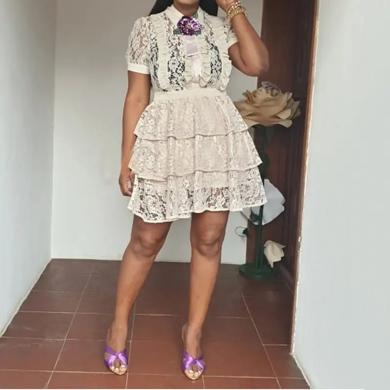 African Fashion Women Elegant Lace Cake Dress Short Party Ball Gown Sleeve Bowknot Sweet Princess Mini | Женская одежда
