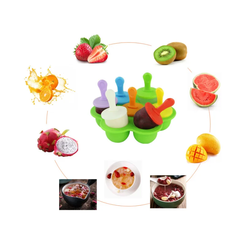 

7-Hole Food-Grade Silicone Ice Tray Mold DIY Popsicle Box Colorful Popsicle Small Cake Kitchen Supplement Meatball Creative Tool