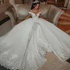 Дизайнерское кружевное свадебное платье с юбкой-годе со съемным шлейфом и открытыми плечами, свадебные платья с аппликацией, винтажная Свадебная юбка