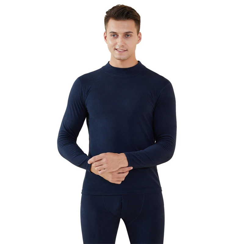 Middle Neck Thermal Underwear Set Men's Solid Color Round Neck Autumn And Winter New Autumn Clothes Autumn Pants Bottomwear