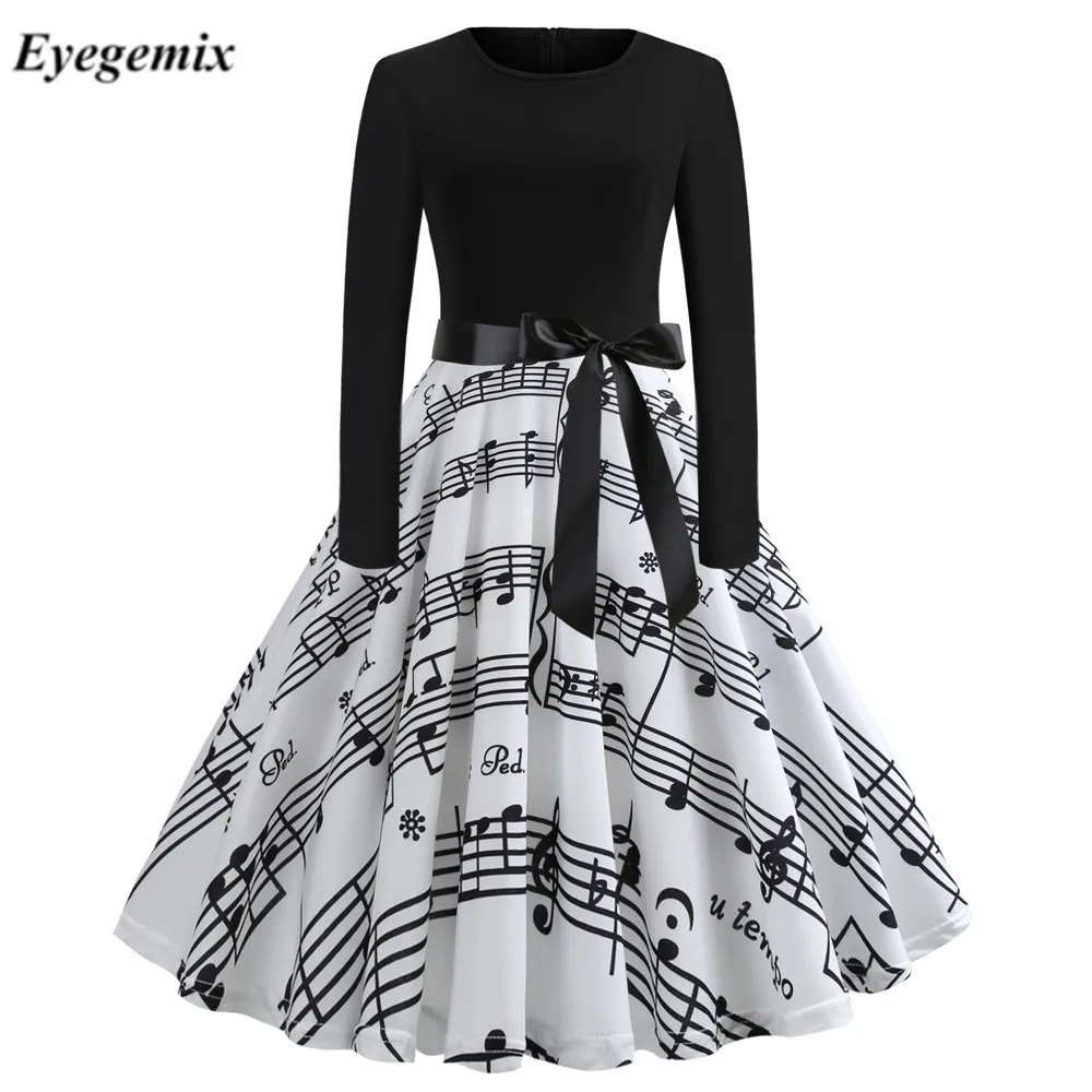 Офис с принтом музыкальных нот винтажное платье халат рокабилли женское