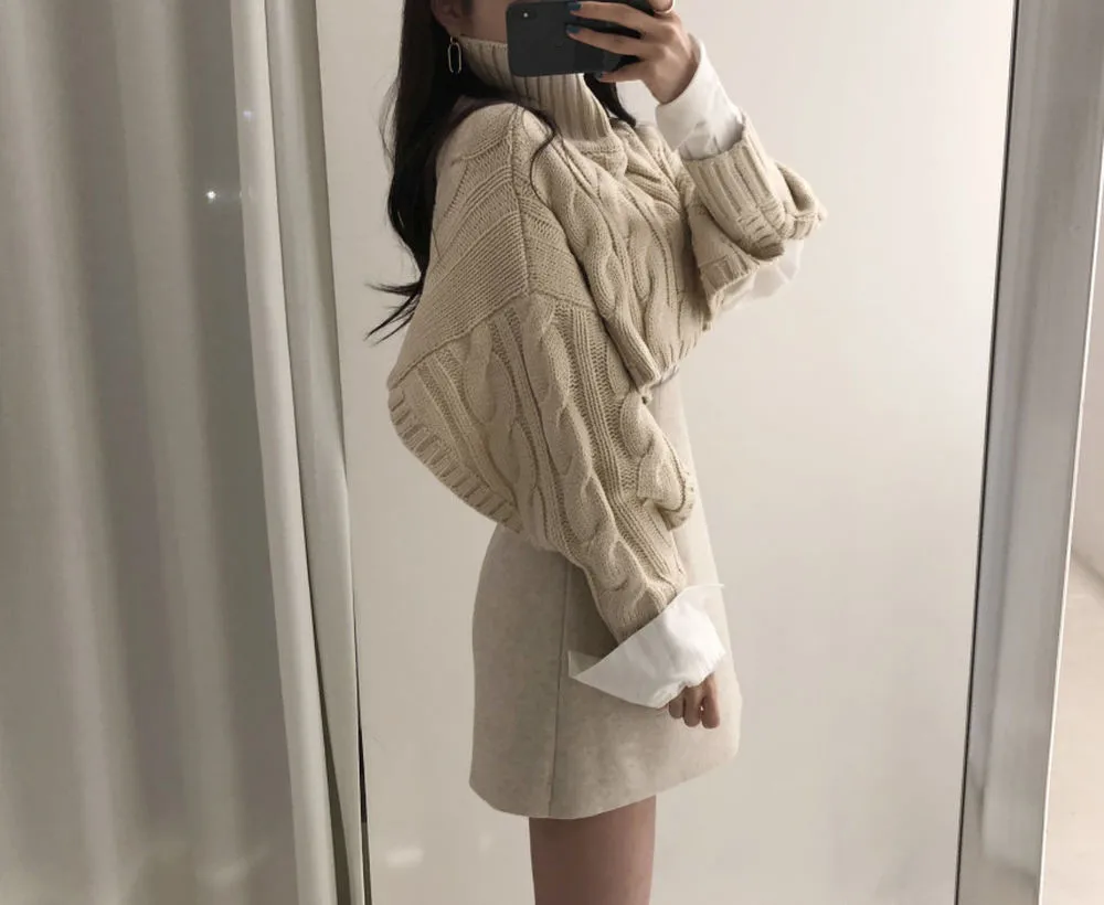 WHITNEY WANG 2019 Autumn Winter Fashion Streetwear Split Sleeve Turtleneck Short Sweater Women Jumper sueter mujer invierno | Женская