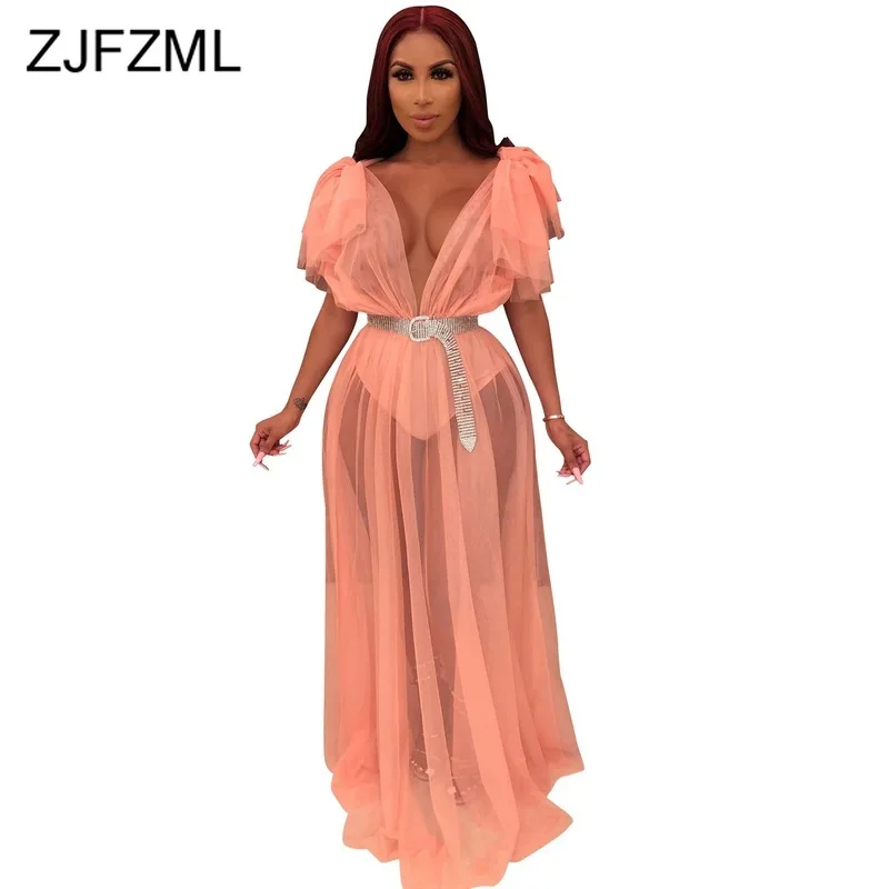 Прозрачное Сетчатое сексуальное Макси-платье женское длинное платье с глубоким