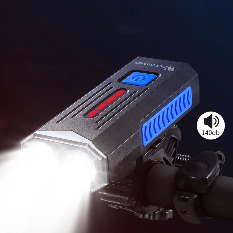 

4000mAh MTB Bike Light LED USB Rechargeable Bicycle Headlight With Horn Bell Waterproof 360 Degree Rotating Cycling Front Lamp
