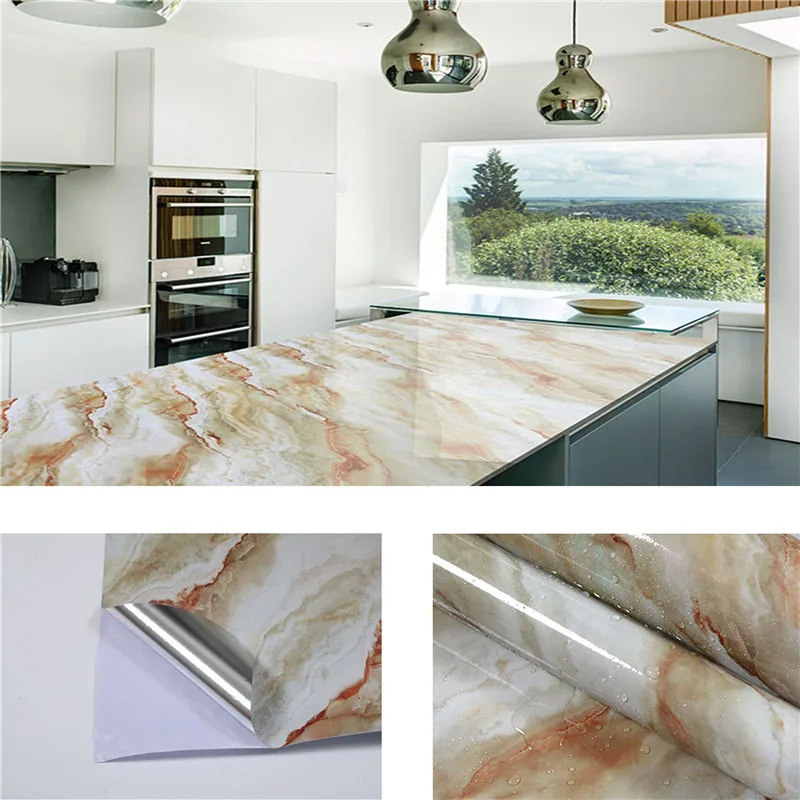 

3M/5M/10M Wallpaper Self Adhesive PVC Waterproof Kitchen Marble Countertop Stickers bathroom wallpapers wall papers home decor