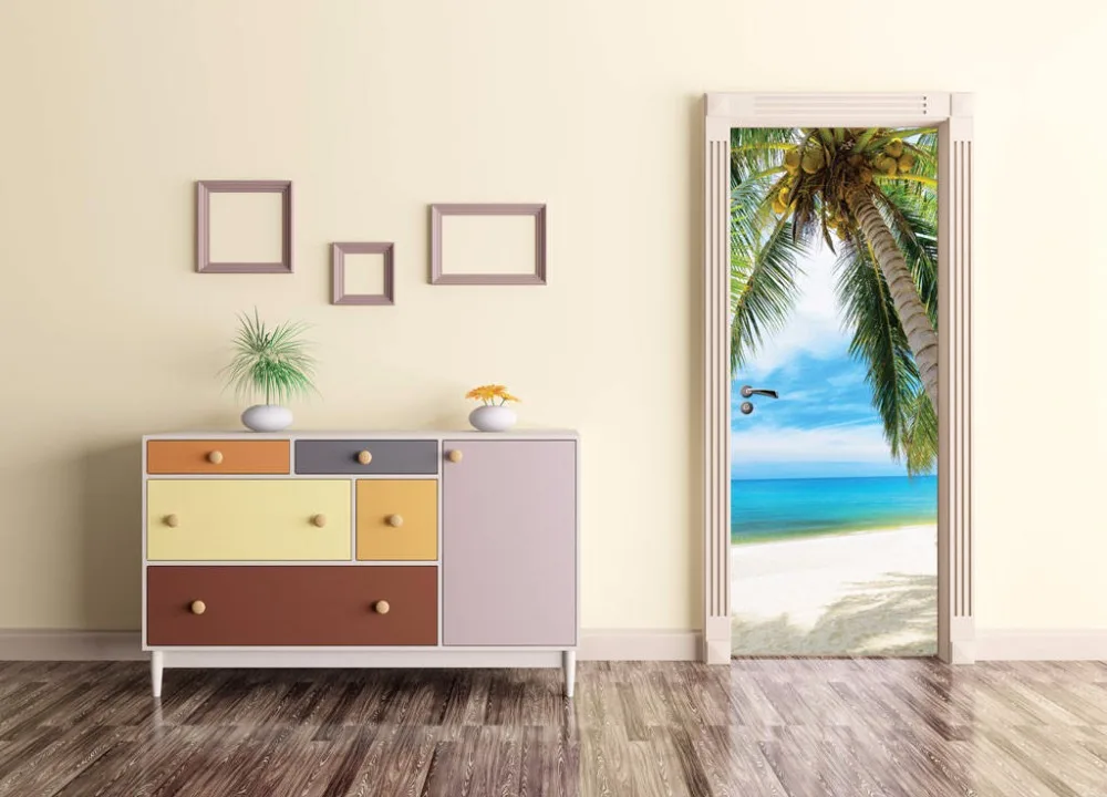 Фото 3D Seaside Palm Tree Door Mural Wall Art Wallpaper mural Print Decal Deco Photo self adhesive door wrap Дом и сад 3D Seaside Palm Tree Door Mural Wall Art Wallpaper mural Print Decal Deco Photo self adhesive door wrap Дом и сад