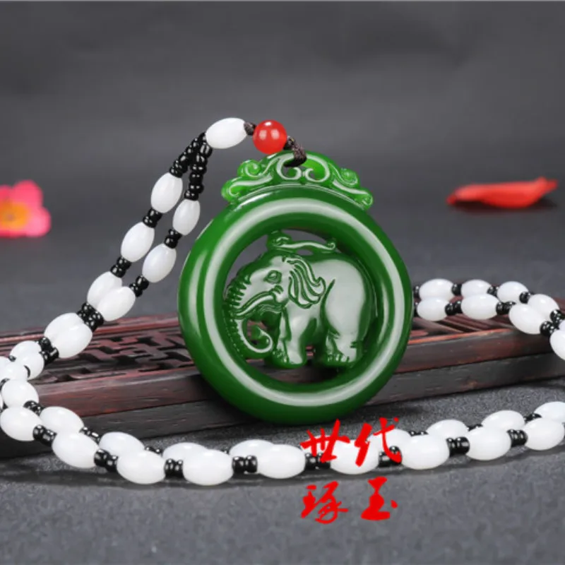 Натуральный зеленый нефрит слон ожерелье из бисера Шарм жадеит ювелирные