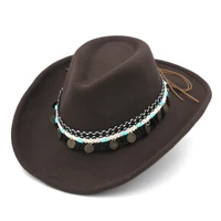 mistdawn unisex wool blend western cowboy fedora hat wide brim godfather cap church caps cowgirl jazz canvas band with metal