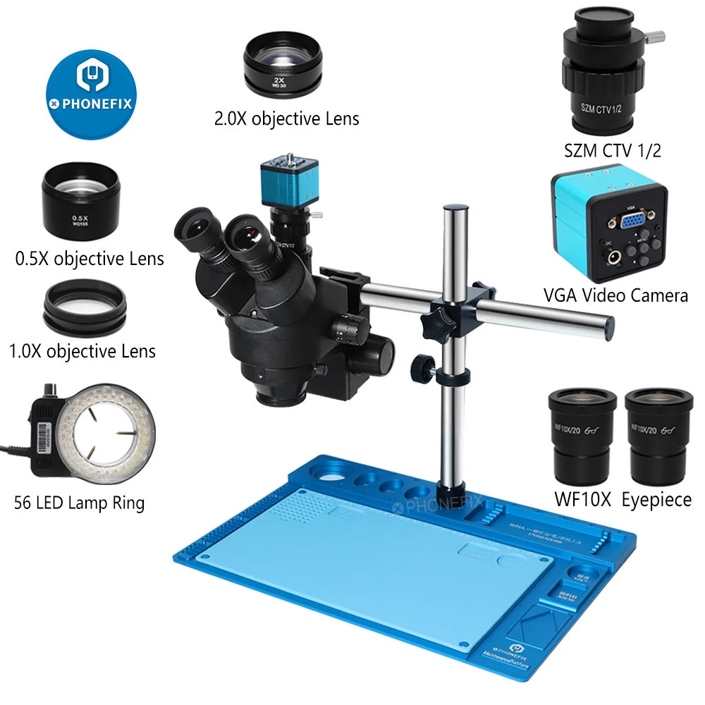 

3.5X-90X Simul Focal Trinocular Stereo Microscope 38MP HDMI 1080P VGA Digital Camera LED Light for Phone PCB Soldering Repair