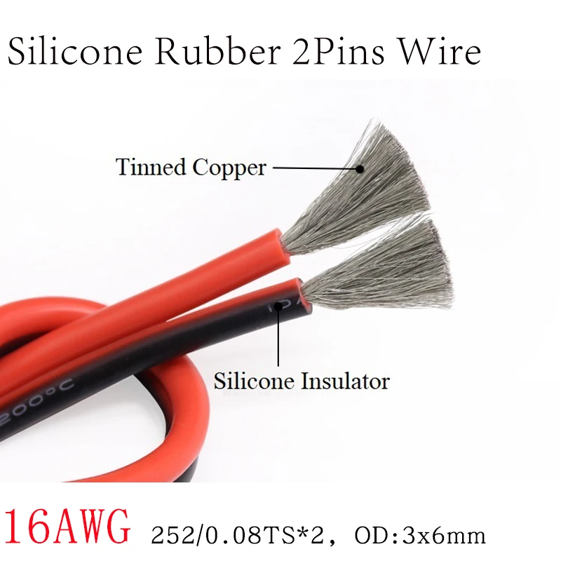

1M 16AWG 2Pins Ultra Soft Silicone Rubber Copper Electric Wire Black Red LED Lighting Lamp DIY Connector Cable Extension Line
