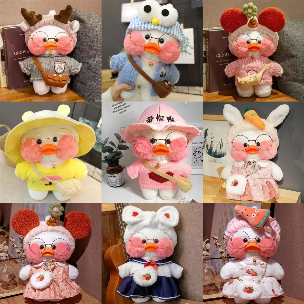 Pato de peluche blanco LaLafanfan caf&eacute; de 30cm para ni&ntilde;os, de dibujos animados mu&ntilde;eco de peluche, Animal suave, regalos de cumplea&ntilde;os-0