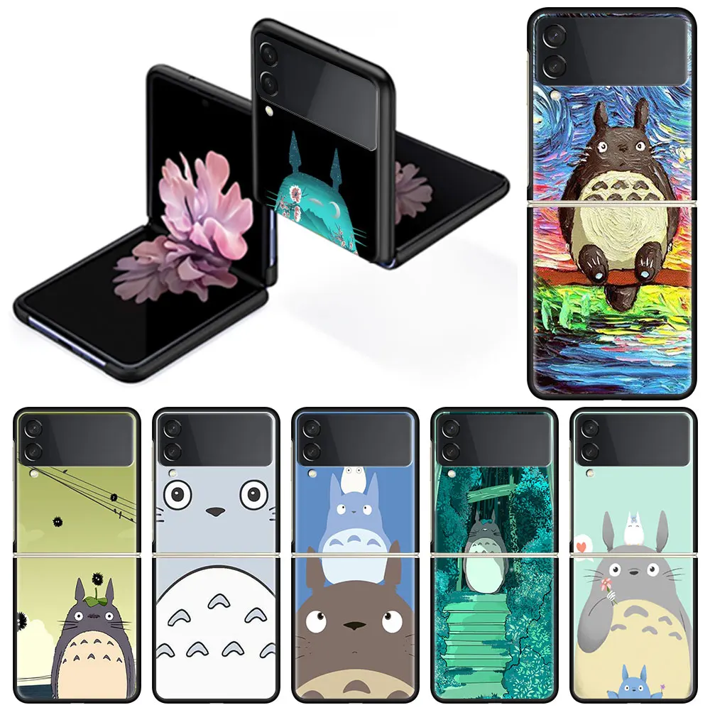 

Case For Samsung Galaxy Z Flip 3 Black Hard Phone Cover ZFlip 3 5G Luxury Shockproof Bumper Cases Fundas My Neighbor Totoro Capa
