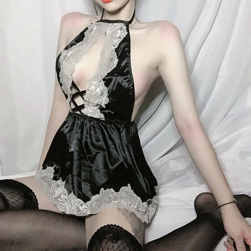 

Sexy Lingerie Bride Backless Cute Mesh Yarn Perspective Lace Underwear Suspender Nightdress Nightgown Suit Sleep Wear