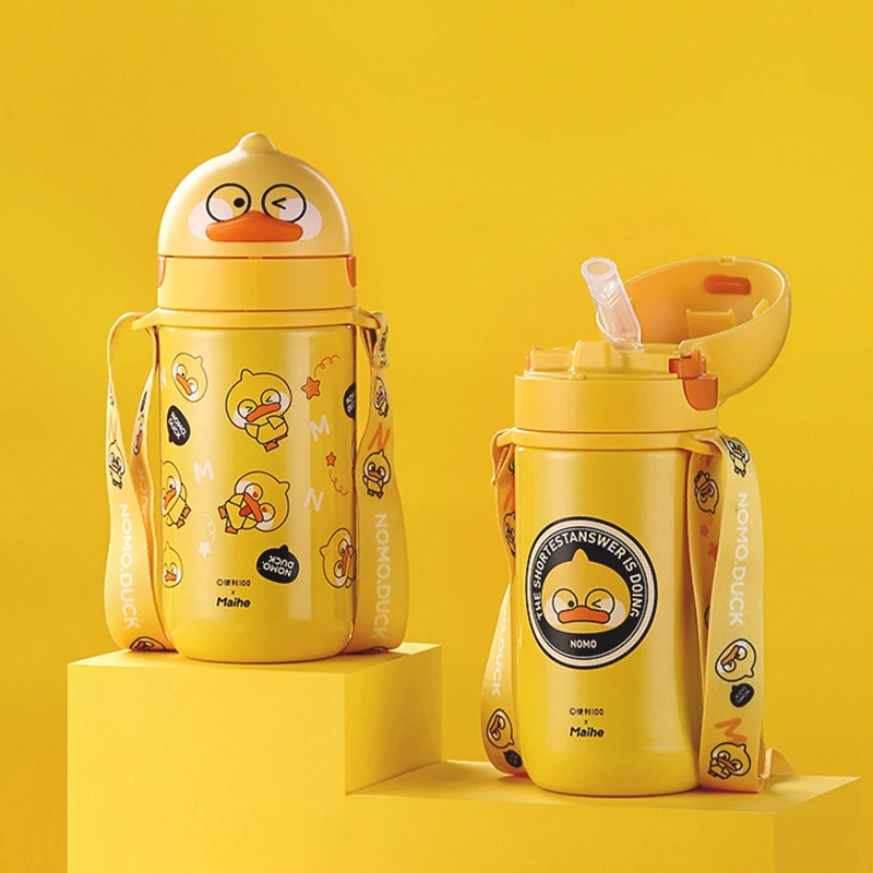 

Duck shape stainless steel student children's thermos cup female cute cartoon children's water cup with straw