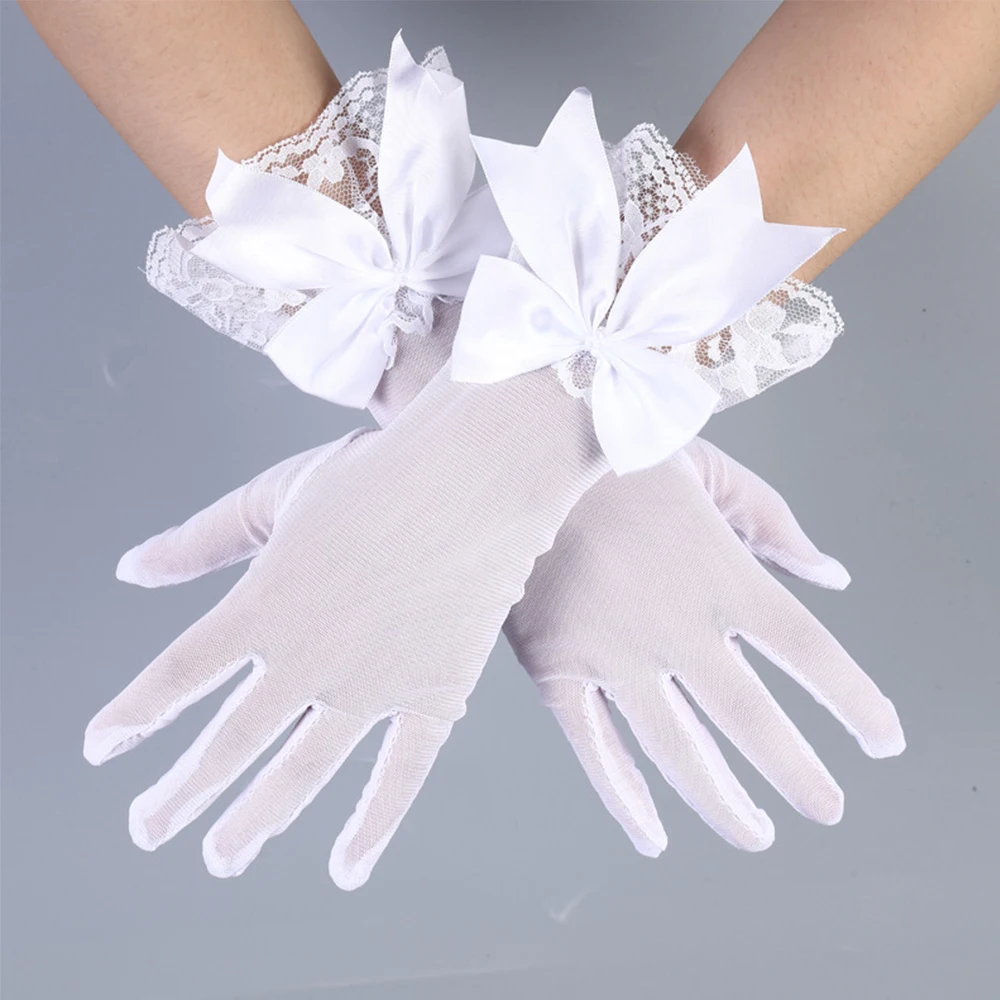 Перчатки женские кружевные с большим бантом аксессуары для косплея вечерние