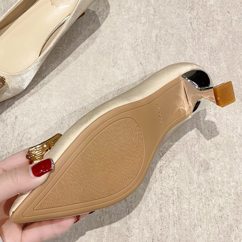 

High heeled shoes children's pointed shallow mouth pearl women's red pink single shoes 2021 new spring and summer women's shoes