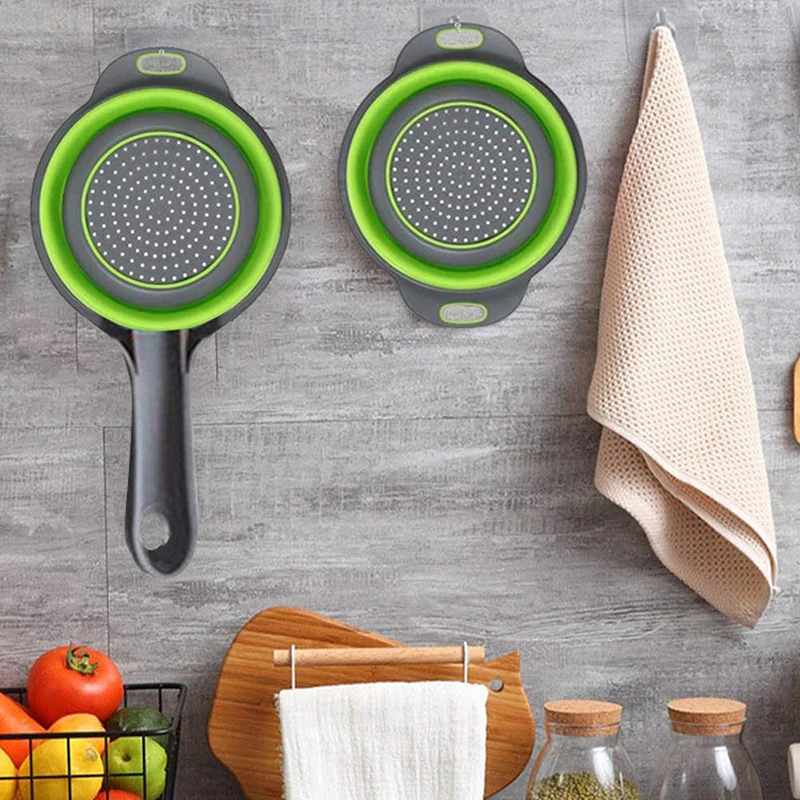 

Foldable Silicone Colander Fruit Vegetable Washing Basket Strainer With Handle Strainer Collapsible Drainer Kitchen Tools