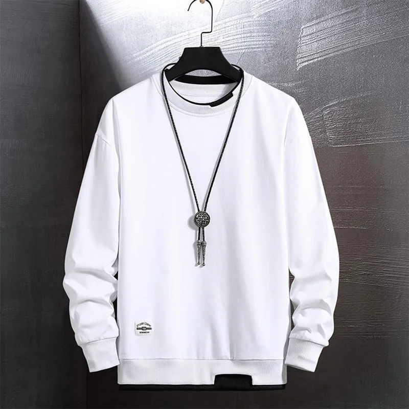 

Mens Casual Sweatshirts Hoodie Men Fake Two Pieces Multi Color O-Neck Fashion Harajuku Style Male Sweatshirt 2021 New