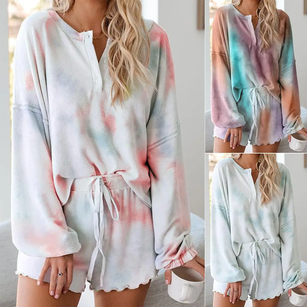 

Big Size Women PJ Pajama Set Summer Sleepwear Long Sleeve T-Shirt and Shorts 2 Piece Homewear Women Suit Clothes Plus Size