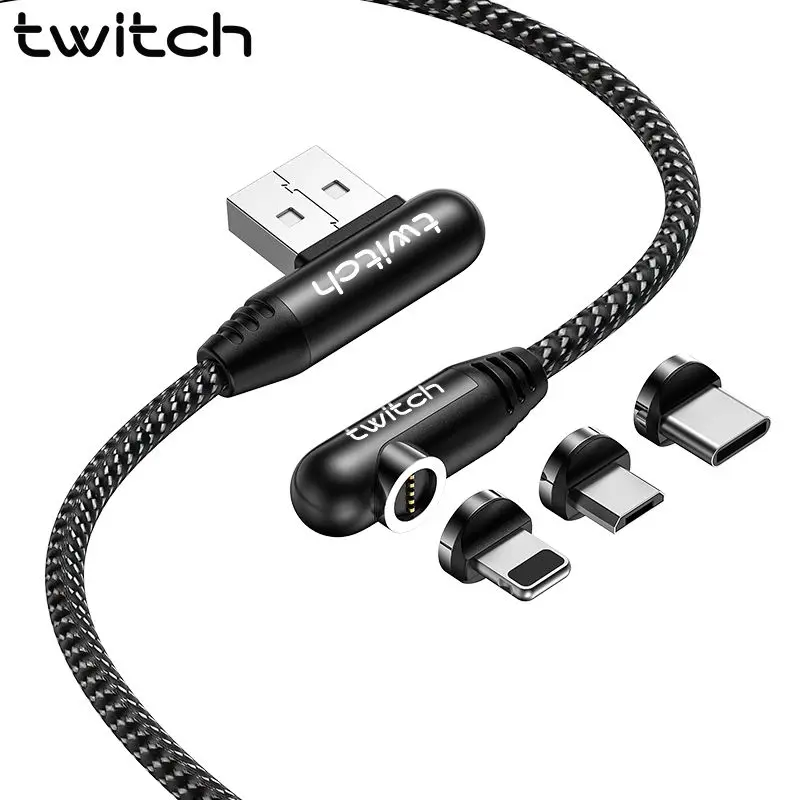 Магнитный кабель Twitch T02 Micro usb Type C с углом 90 градусов для быстрой зарядки iPhone XS MAX 7