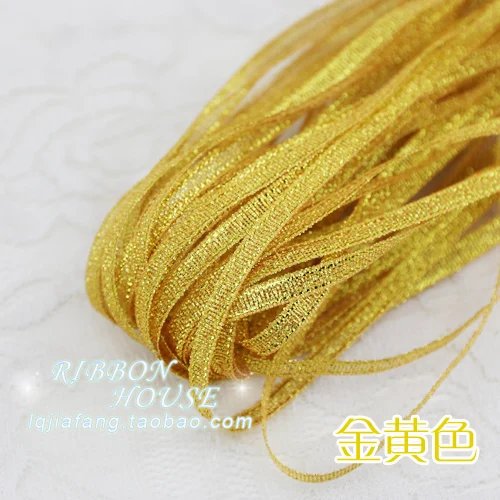 3mm golden onion 3 мм цветная лента для лука, блестящая вышитая лента для свадебного торта, подарочная упаковка для рукоделия, товары для декора(10 м/лот - Цвет: 3mm golden onion