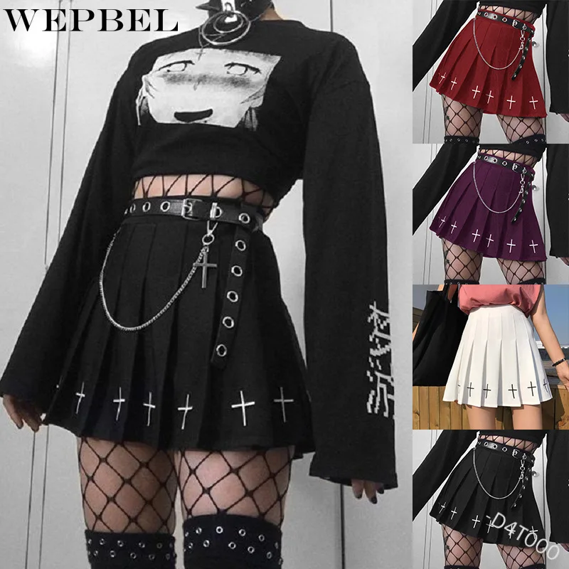 

WEPBEL женские панк-юбка в винтажном стиле, в готическом стиле, мини однотонные многослойные юбки Цвет плиссированная юбка на высоком тонком к...