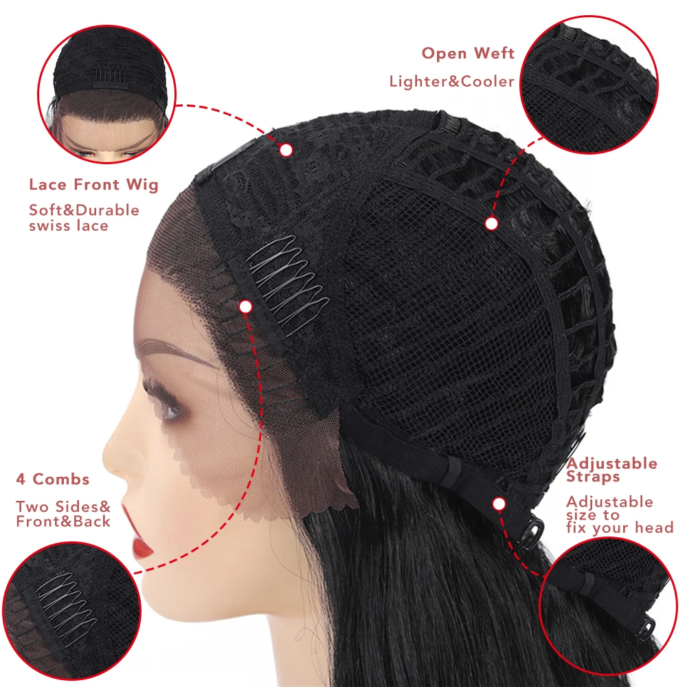 

X-TRESS Lace Front Wig Ombre Brown Long Straight Synthetic Wigs for Black Women Free Part Lace Wig with Baby Hair Heat Resistant