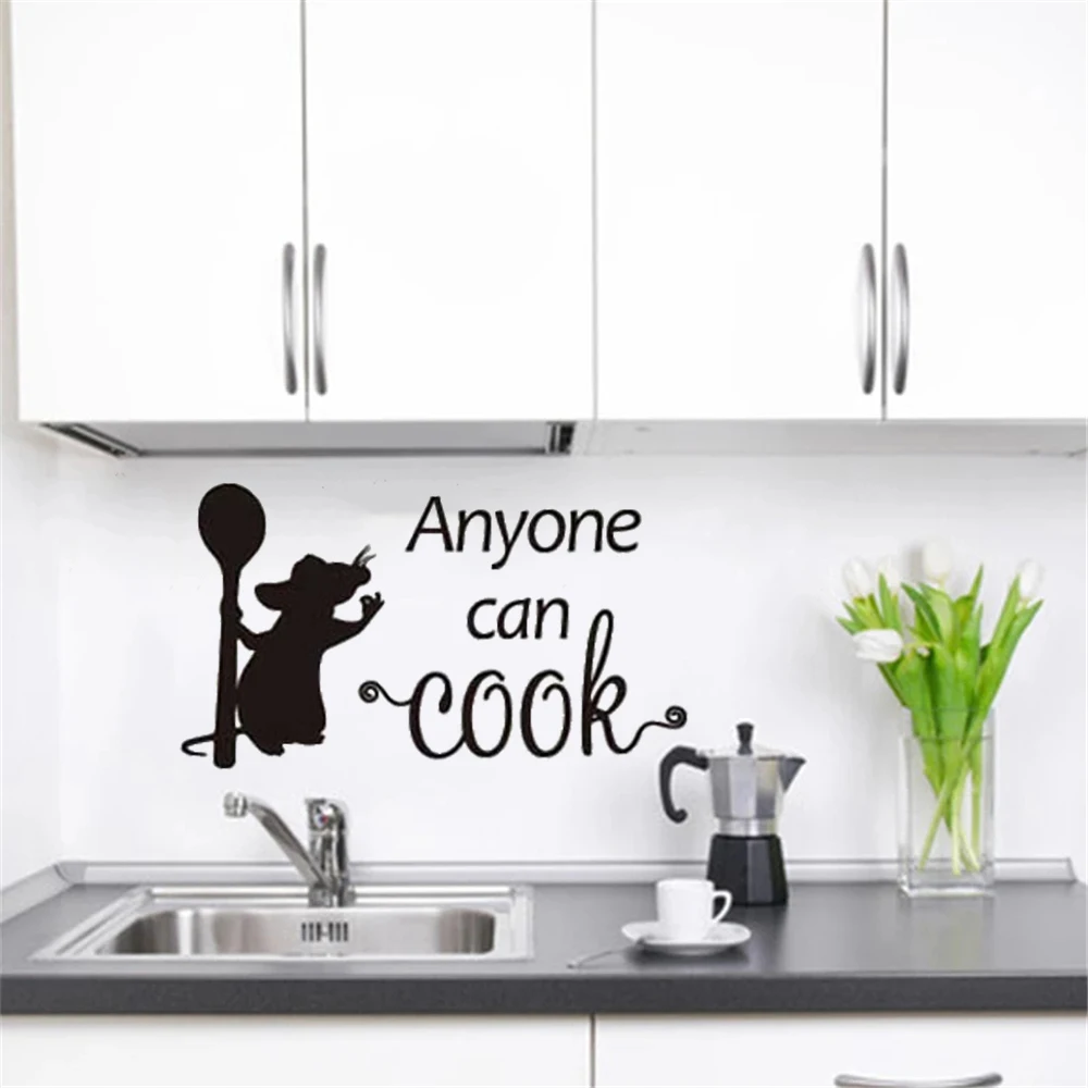 

Wall Stickers Cooking Mouse Anyone Can Cook Poster For Kitchen Background Home Decoration Murals Removable Vinyl Decals HJ0496