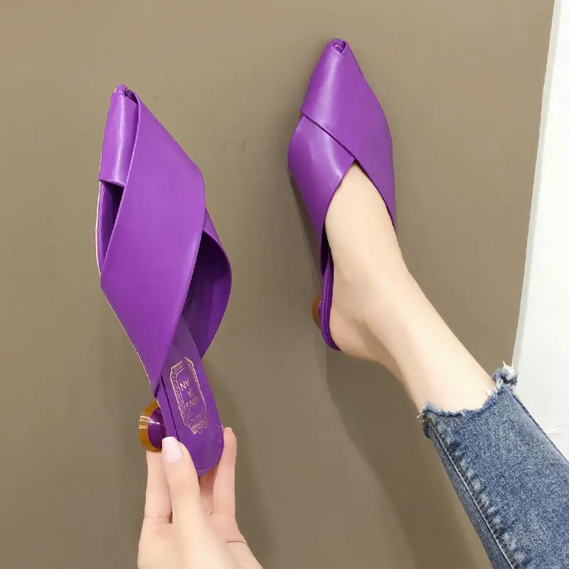 

Mujeres Tacones Altos Women Peep Toe Light Weight Purple Comfort Slip on Low Heel Shoes Lady Casual Home Street Black Heels C33