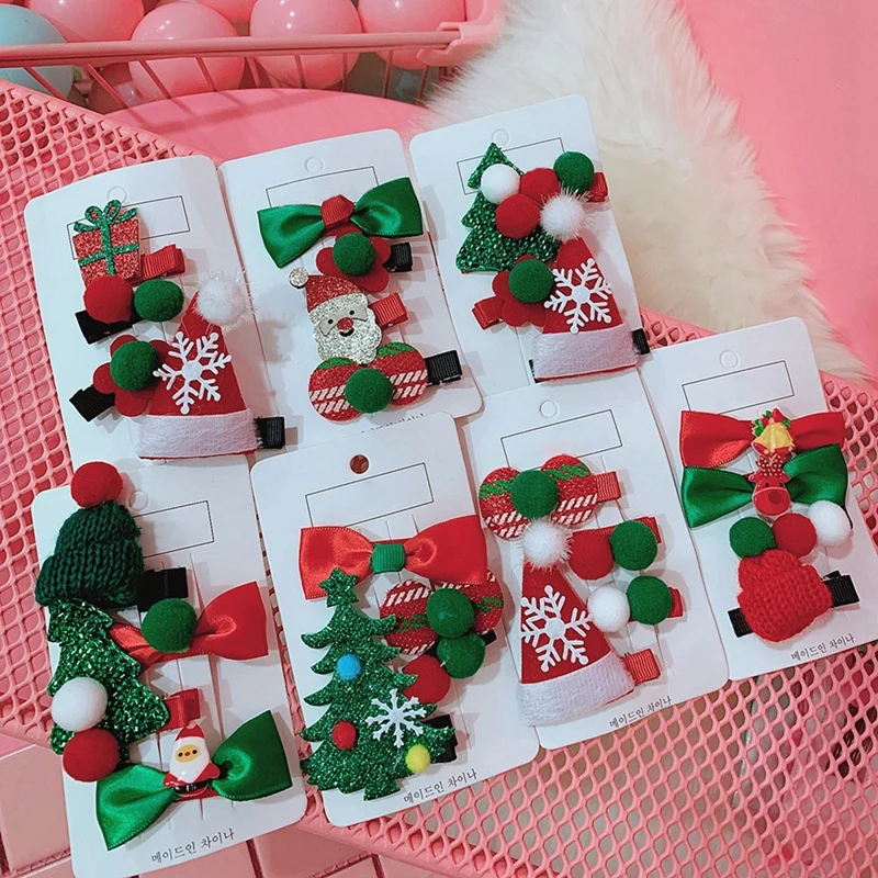 Cute Girls Hair Clips Christmas Santa Claus Design Hair Pin Set Children Hairpin Princess Hair Accessories