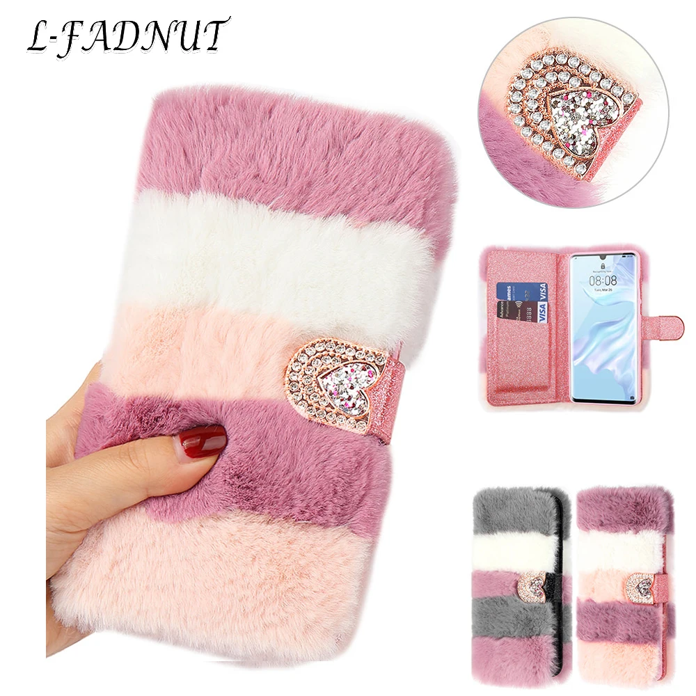 L FADNUT Роскошный милый пушистый меховой Чехол бумажник для телефона HUAWEI P30 Pro Lite